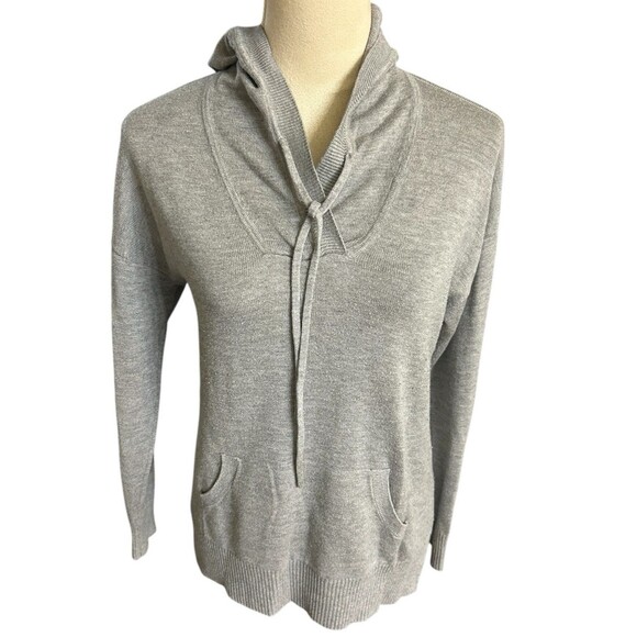 Joan Vass Womens Cashmere Rayon Blend Sweater Gray Hooded Pullover Rib Sz M - Picture 1 of 8